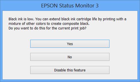 Byta ut bläckpatroner EPSON Status Monitor 3: Aktiverad Om EPSON Status Monitor 3 är inaktiverad öppnar du skrivarens drivrutiner och klickar på Utökade inställningar på fliken Underhåll och sedan