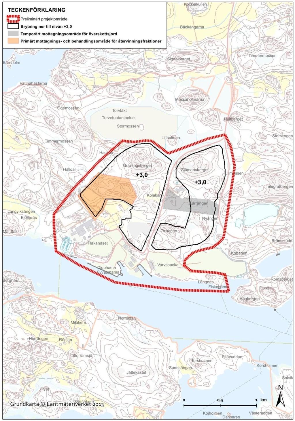 4.2 Alternativ ALT1 kubikmeter och täktnivån +3. Verksamhetens totala uttagna mängd är 0,6 miljoner kubikmeter fast mått.