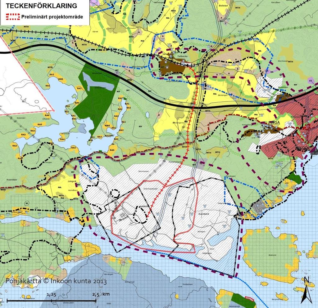 PROGRAM FÖR MILJÖKONSEKVENSBEDÖMNING 43 Bild 5-5. Utdrag ur det utkast till strategisk delgeneralplan för Ingå som bereds som bäst (19.10.2012).