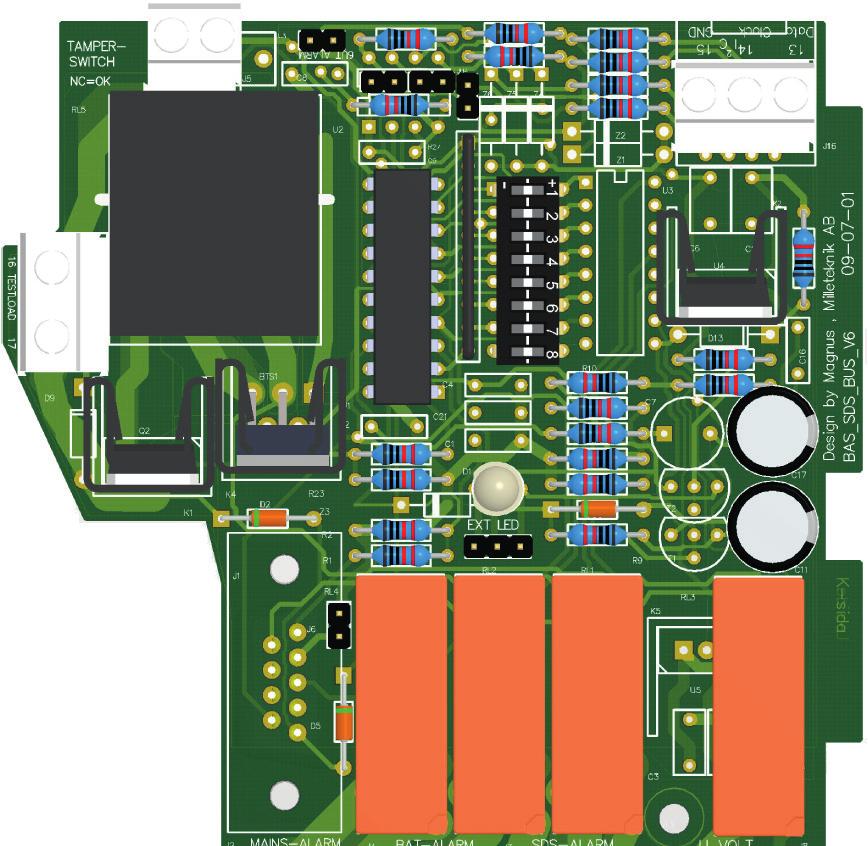 Settings Test load J7 SW6 D1 LED-indication LED-Status indication terminal J2 J4 J3 J8 NO