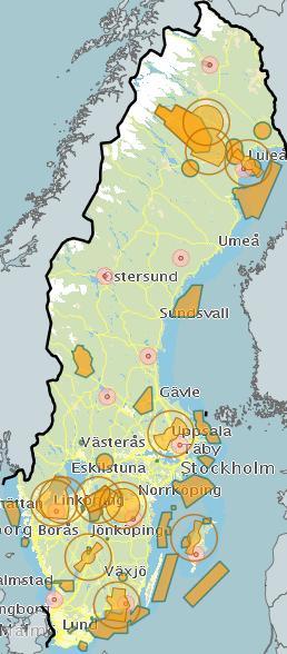 I praktiken stopp för att bygga vindkraft Försvarets stoppområden MSA-ytor vid flygplatser Skjut- och