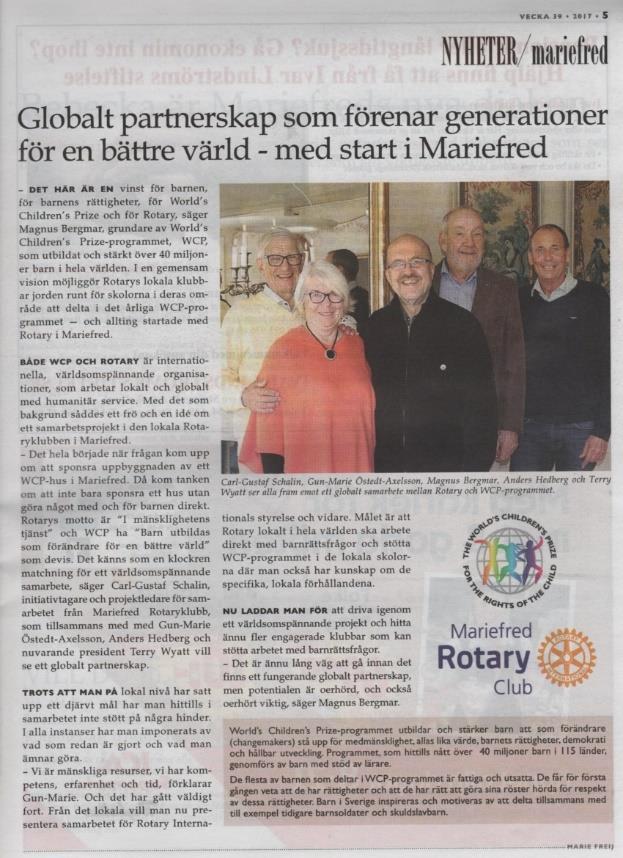 Artikel i Mariefreds Tidning,