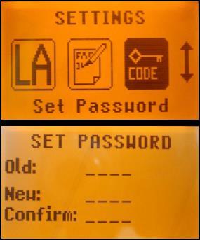 Tryck ned och släpp upp knapparna (+)/(-) och Vänster/Höger tills Set Password (Ställ in lösenord) visas.