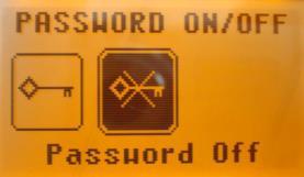 Använd knapparna Vänster/Höger för att växla mellan Password On (Lösenord på) och Password Off