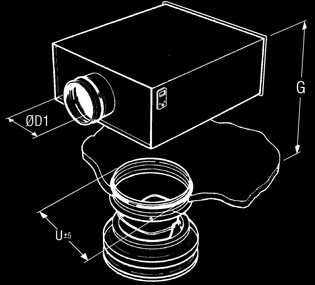 Montering Luftspridare ansluten via anslutningslåda Storlek ØD1 ØD2 U G min G max ØU [mm] [mm] [mm] [mm] [mm] [mm] 125 99.3 125 135 220 240 135 160 124.