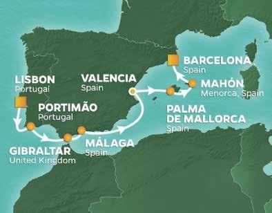 Femstjärniga lyxfartyget Azamara Journey tar oss med på en härlig 8-nätters kryssning från Lissabon till Barcelona.