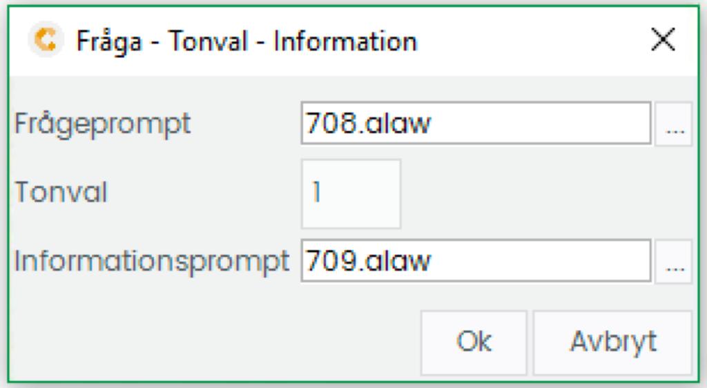 Generell information spela fråga Spela fråga, ger kunden ett val att i kön få höra erbjudande/information Exempel