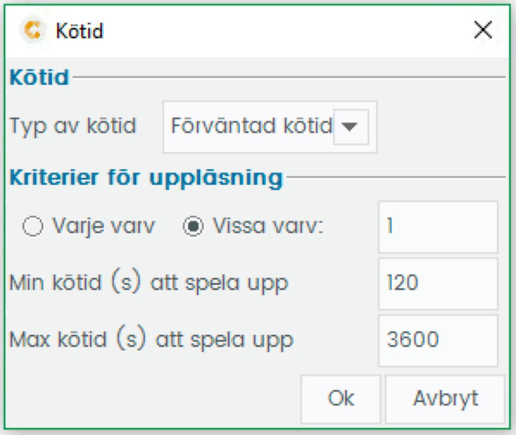 Kötid Längsta kötid: Tid som kunden på köplats nr 1 har köat Förväntad kötid: Genomsnitt av de senaste besvarade samtalen Minsta tid: Din