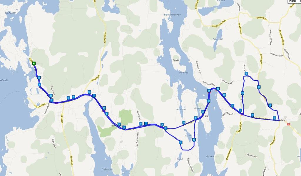 Sväng vänster och följ / Turn left and follow Prästgårdsgatan och/and Boviksvägen Sväng vänster och följ/ Turn left and follow Mörby Kyrkväg och/and Mörbyvägen till Frebbenby/ to Frebbenby Sväng