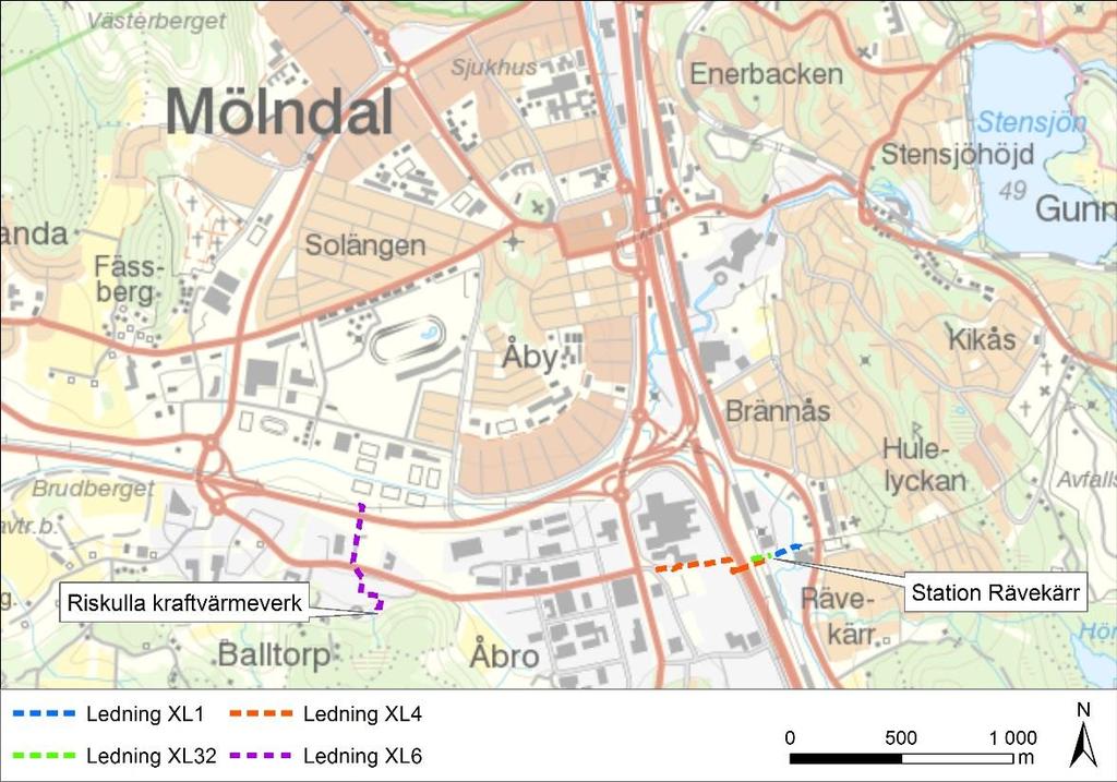 Figur 1. Översiktliga sträckningar för de befintliga 145 kv ledningarna. 1.2 Tillståndsprocessen För att bygga och driva en kraftledning krävs tillstånd.