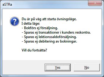 2 ÖVNINGSLÄGE Övningsläge är ett tillstånd i kassan vilket innebär att man kan göra testtransaktioner utan att det påverkar programmet i övrigt.