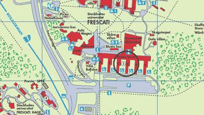 Juni 2012 / SS Karta över Frescati Historiska institutionen finns i hus D, plan 9 i Södra husen, (de stora blå höghusen A-F), Frescati.
