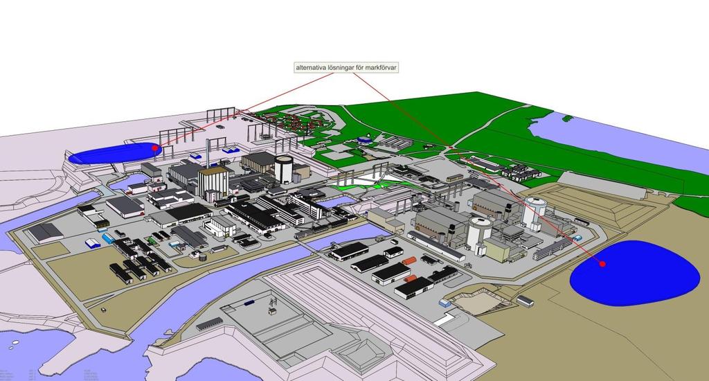 Figur 3 Alternativa lokaliseringar markförvar (blå markering) Sannolikt kommer en liknande teknisk utformning tillämpas som den som använts för befintligt markförvar.