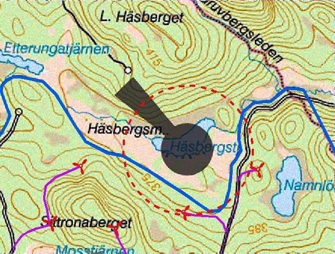 16 Figur 2: Område till skydd för smålom vid Häsbergstjärnen norr om Ansökningsområdet.