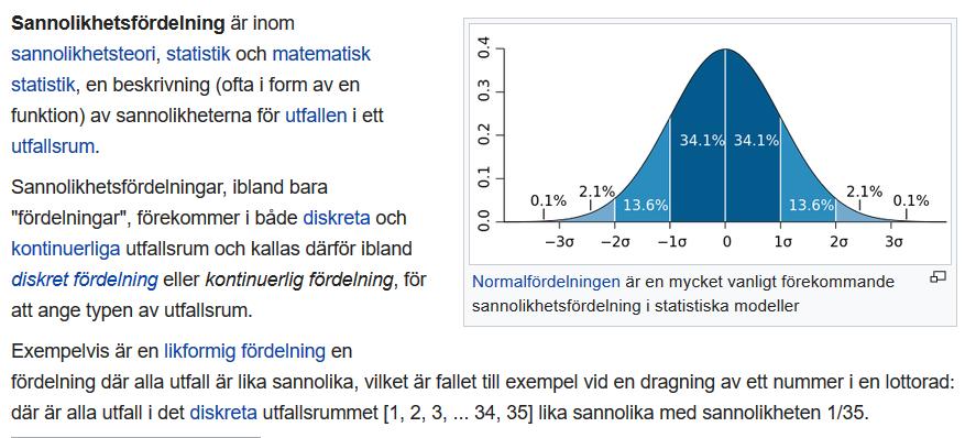 Grundläggande matematisk statistik Diskreta fördelningar Uwe Menzel, 2018 www.matstat.de Begrepp fördelning Hur beter sig en variabel slumpmässigt? En slumpvariabel (s.v.) har en viss fördelning, d.v.s. en viss sannolikhetsfunktion/täthetsfunktion och fördelningsfunktion.