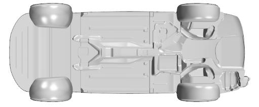 Figur 4.3: Plan undersida på DrivAer-modellen. Figur 4.4: Detaljerad undersida på DrivAer-modellen.