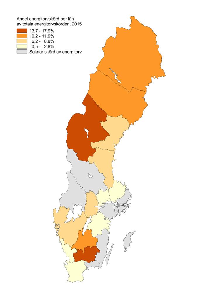 SCB 5 MI 25 SM 1501 Karta 1. Länsvis skörd av energitorv 2015 Peat harvesting for energy, by county Källa: SGU. Karta: SCB.