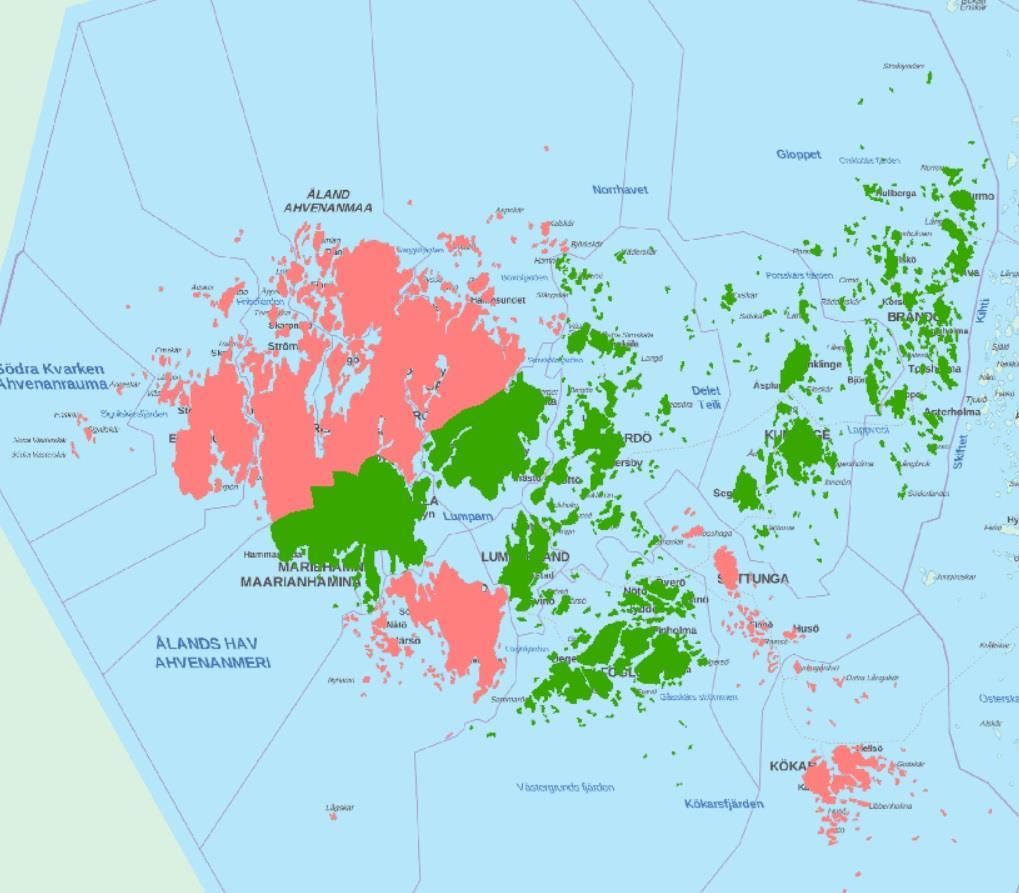 Bild 1. Gröna kommuner har vid något tillfälle tagit fram en kommunöversikt (skärmdump Geosecma Ålands Landskapsregering 2017).