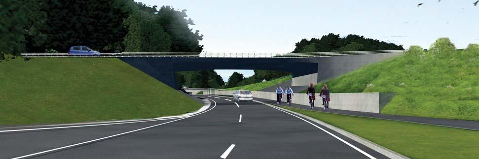 Förslag: Nynäsvägen Släntfoten mellan avfart norrifrån och Nynäsvägen förses med en låg stödmur längs gång- och cykelvägen. Stödmuren är 1 till 1,4 m hög.