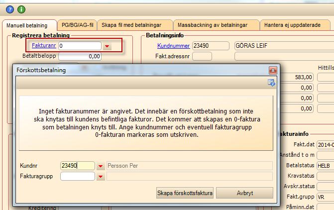 43145 ärende 63858 Faktura > Skapa faktura Skall visas på konferens Förskottsbetalning.