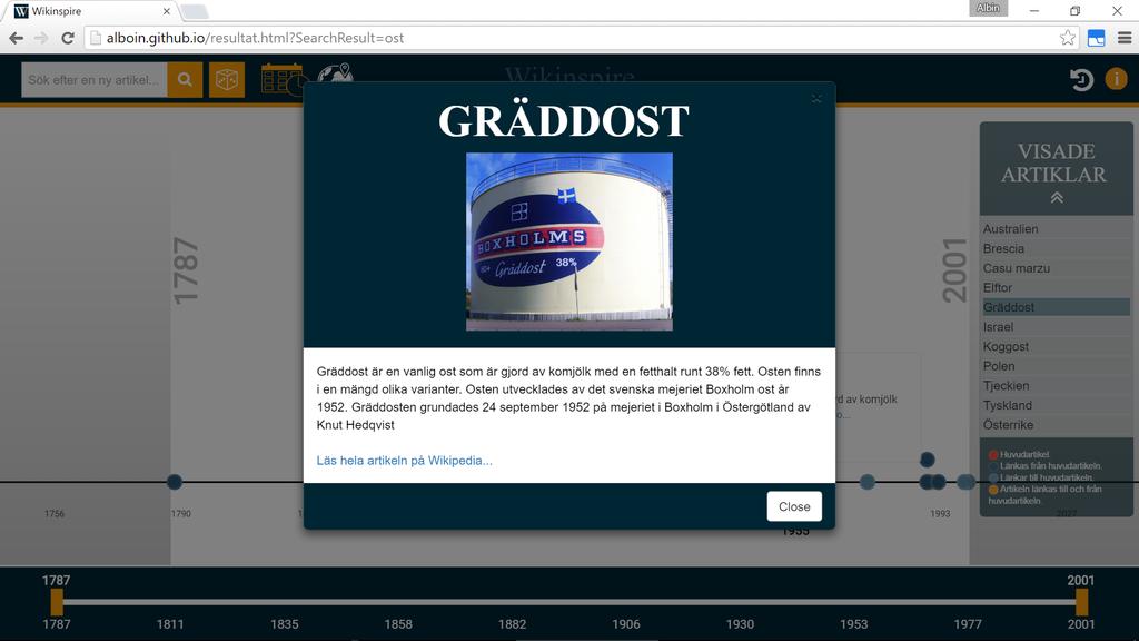 KAPITEL 5. RESULTAT 20 Figur 5.4: Ett exempel på en textruta med information om en viss artikel, i det här fallet huvudsökningen Gräddost.
