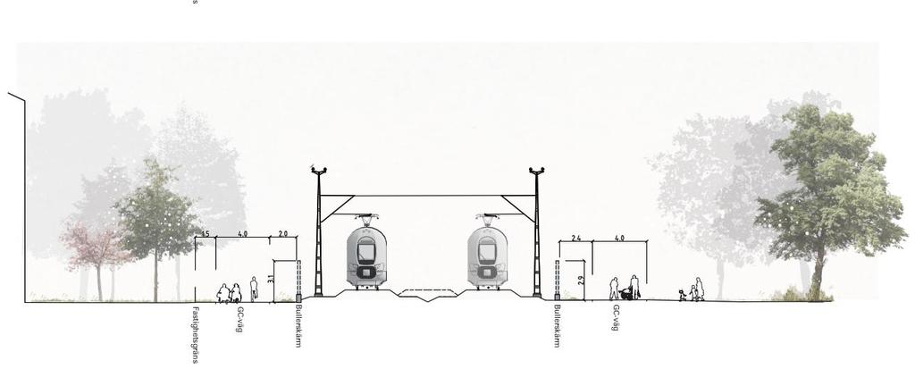 järnvägen stärks och underlättas Gestaltningen bidrar till att området ges en behaglig atmosfär att röra sig i Skalan på