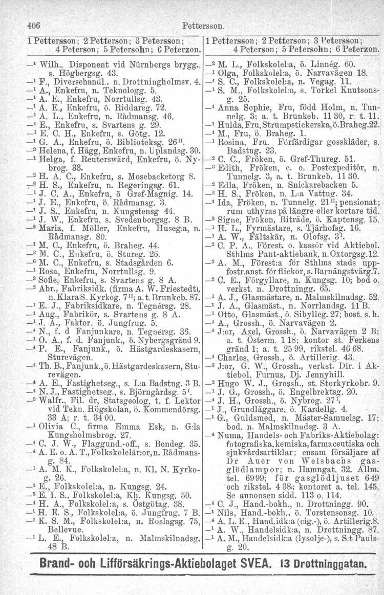 406 Pettersson. 1 Pettersson j 2 Petterson; 3 Petersson; 4 Peterson; 5 Petersolm ; G Peterzon. 1 Pettersson; 2 Petterson; 3 Petersson j 4 Peterson; 5 Petersohn; 6 Peterzon. -' Wilh.