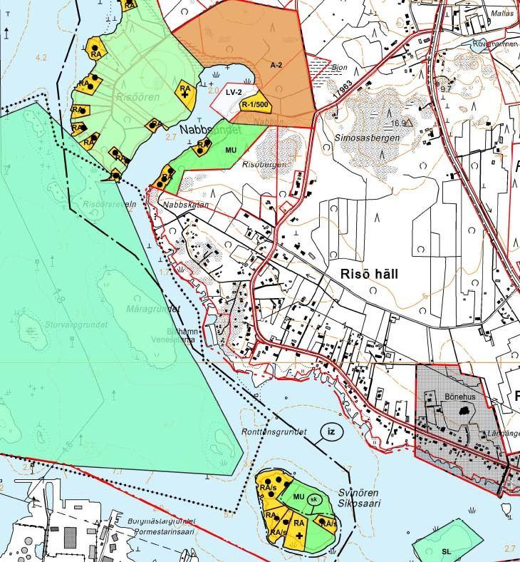 2.2.3 Generalplan På området finns en delgeneralplan från 1990 utan rättsverkningar. På den nordligaste delen av området, ca 1,3 ha, finns en stranddelgeneralplan godkänd 4.4.2012.