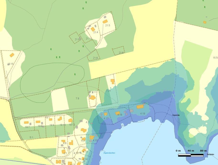 Område som påverkas av en havsnivåhöjning på 1,2 respektive 3 meter över havsnivån. Service Gatumark Förskolor, grundskola 1-6 och bibliotek finns i Listerby.
