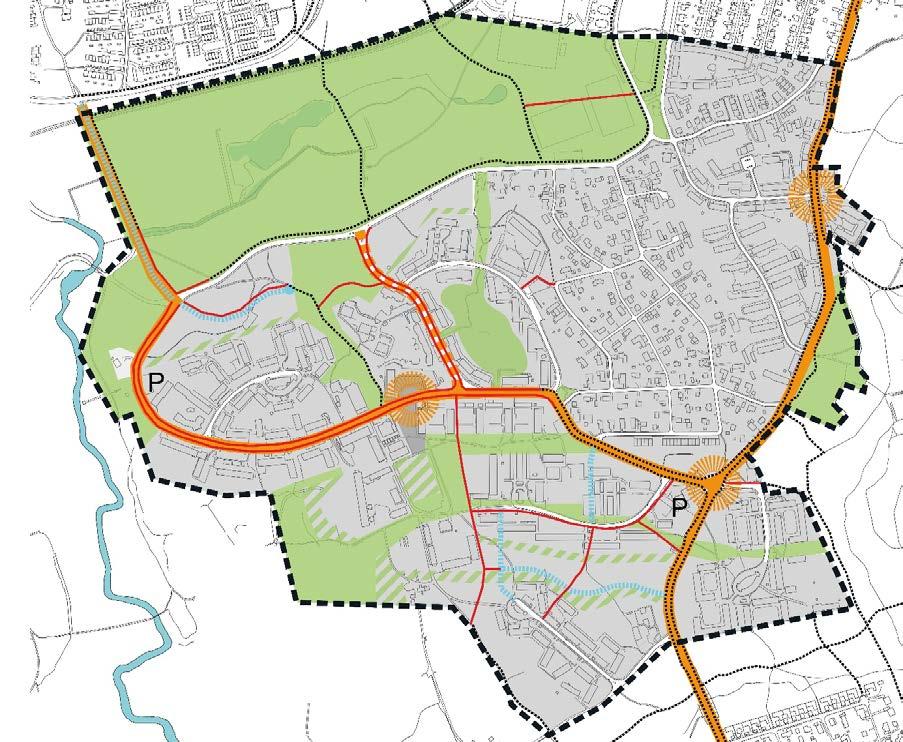 Gatunätet har också reviderats efter samråd. Förlängningen av Stigbergsvägen har utgått för biltrafik.