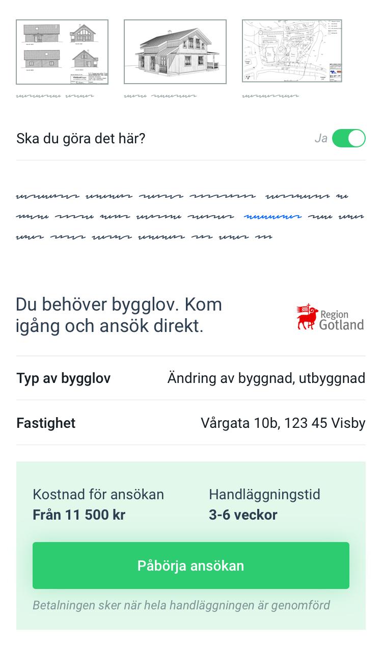 Användaren får information om kostnader och