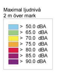 Sida 13 (23) Figur 10 Beskrivning av färgskalor för redovisning av buller i maximal och ekvivalent ljudnivå.