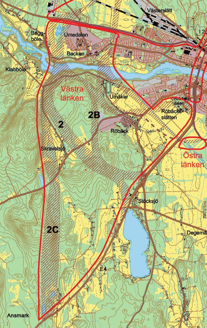 8.3 Västra länken Omfattning, trafikmängder mm Den västra länken är en koppling mellan E12:an och E4:an, väster respektive söder om centrala Umeå.