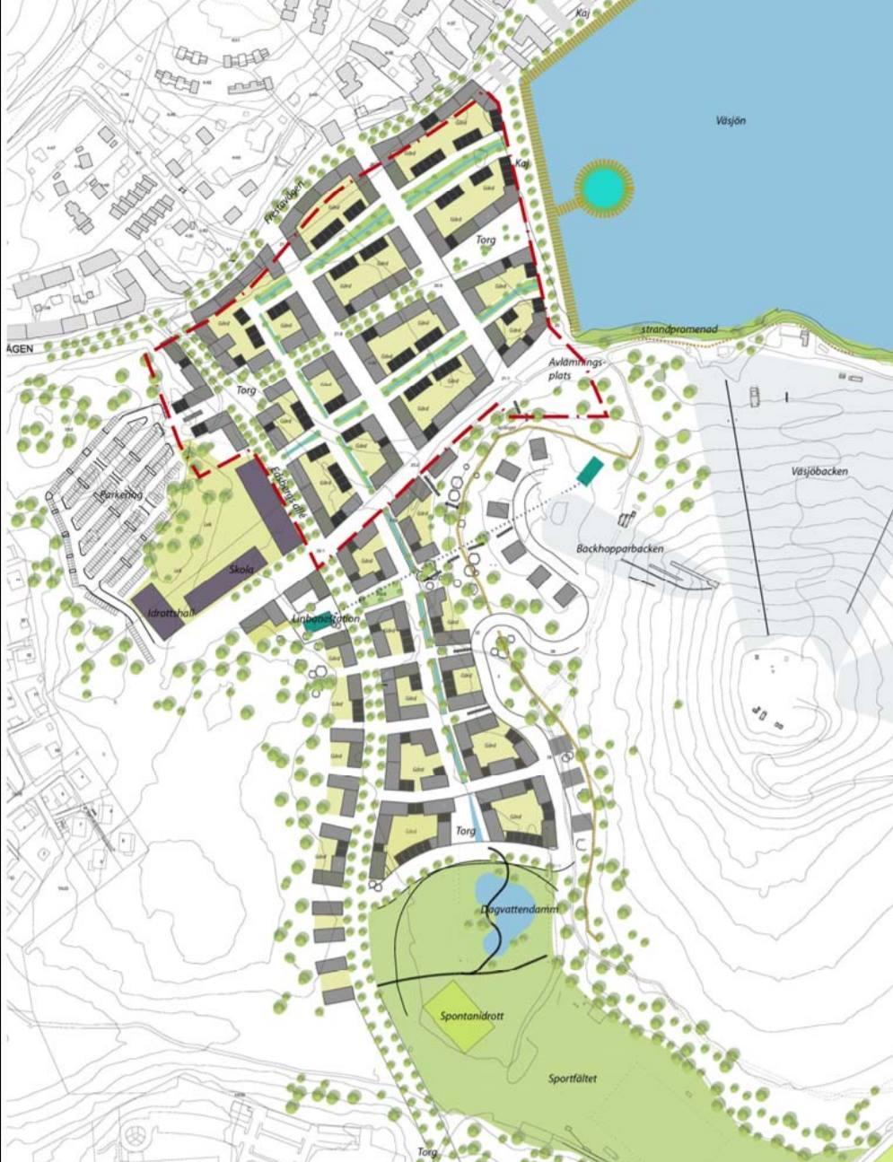 4.3.3 Väsjö torg Figur 4. En småskalig inledning av kvarteren med en blandning av flerbostadshus och stadsradhus.