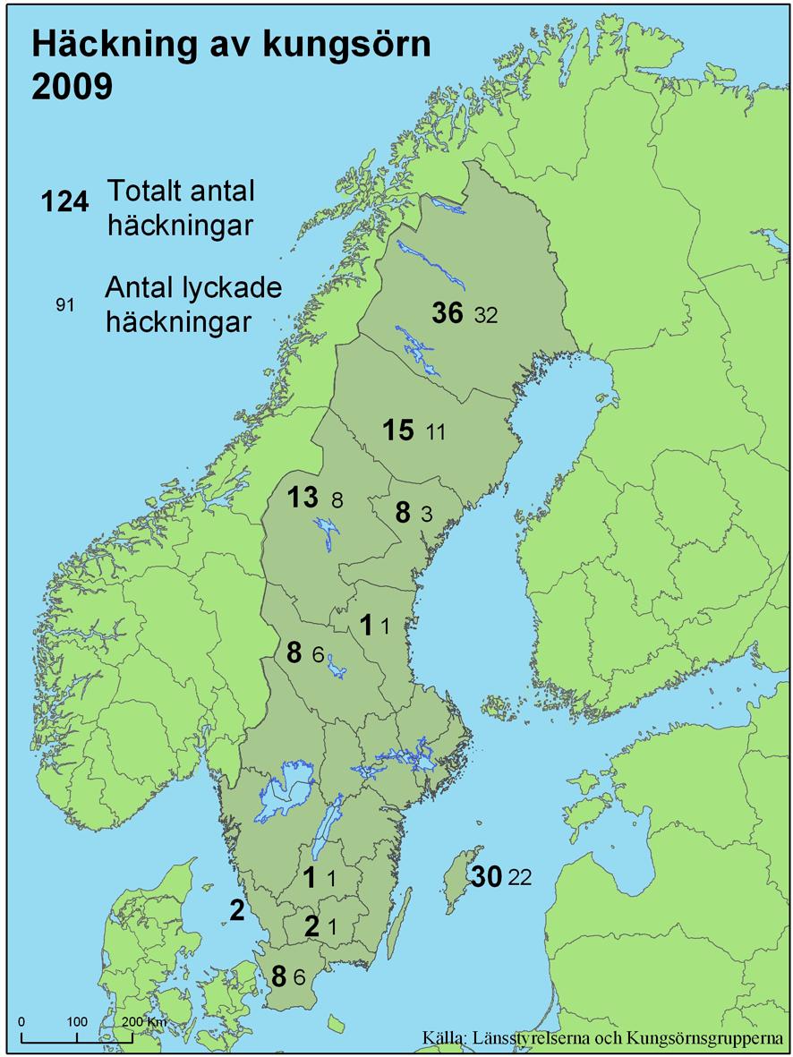 Figur 2. Antal häckningar av kungsörn 2009.