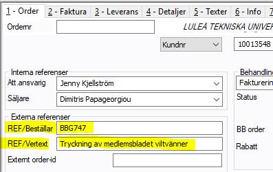 Externa referenser före fakturering av PEPPOL-debetfaktura har registrerats i REF/Beställar