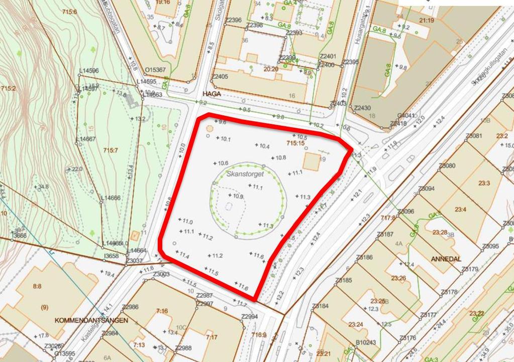 Skissförslaget som låg till grund för beslutet om planbesked innehåll ca 24 000 kvm BTA, vilket omfattar ca 200 bostäder, kommersiella lokaler i bottenvåningar, 4 avdelningar förskola samt