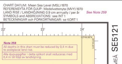 I sjökort anges referensnivån i övre högra hörnet och i båtsportkorten på pärmens insida.