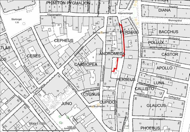 Figur 1: Schaktet markerat med rött på ett utsnitt ur DP/Map,