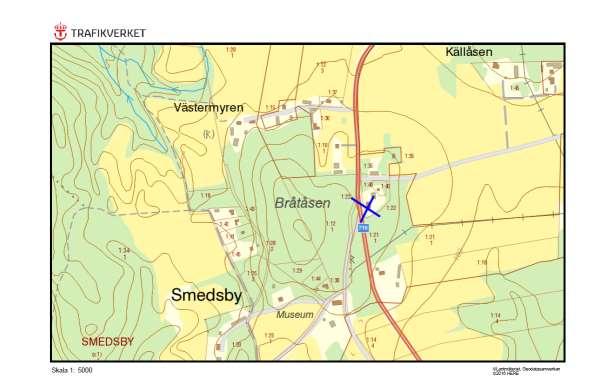 Alléer och vägträd med annan huvudman 716, Bråtåsen, SMEDSBY Vägträd ID på karta 49 Vägnummer S 716 Namn Bråtåsen, SMEDSBY Gammalt namn och ID - Östra sidan 1 ek.