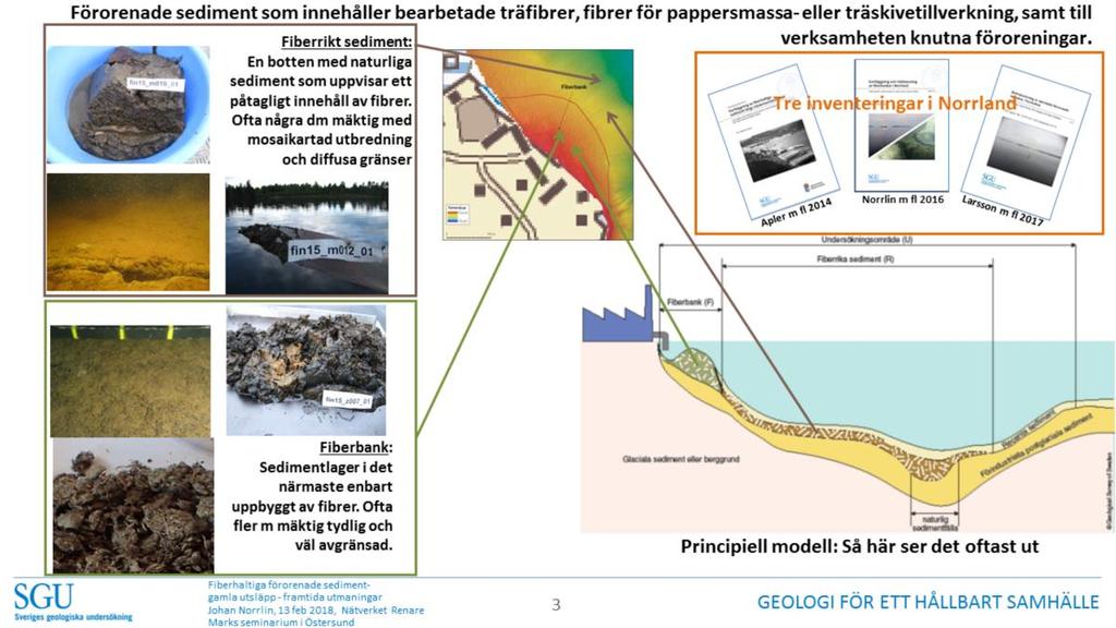 SGU har genomfört två större inventeringar av fibersediment i Norrland (SGU-rapporter 2014:16 och 2016:21), samt en studie rörande förorenade sediment i Norrbotten som tillförde ytterligare ett par