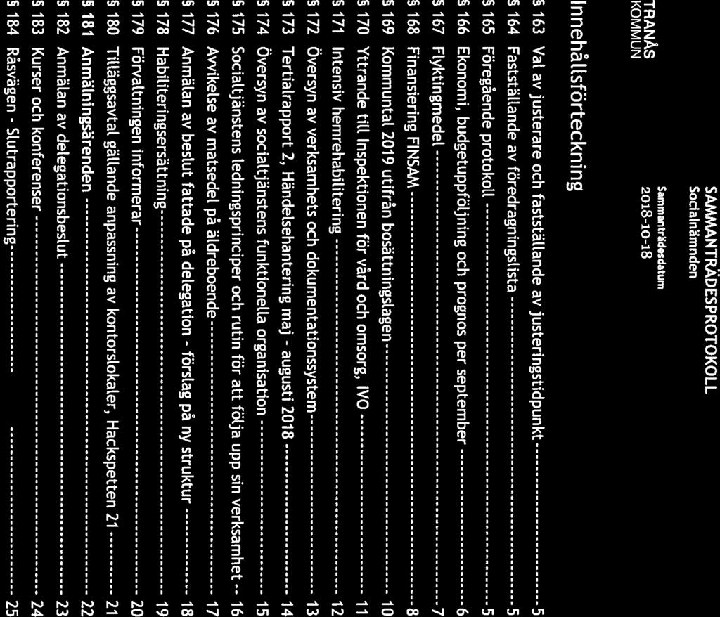 Sam m anträdesdatum SAMMÅNTRÄDESPROTOKOLL Sida 4(25) Innehåttsförteckning 163 Val av justerare och fastställande av justeringstidpunkt 5 164 Fastställande av föredragningslista 5 165 Föregående