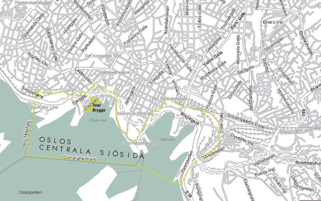 vatten vs stad - en referensstudie av sju vattenfrontprojekt i norden Oslo Oslos centrala sjösida AKER BRYGGE area: byggår: e-tal: antal lgh: verksamhetsyta: avstånd till centrum: 7 ha 984-99,5 350