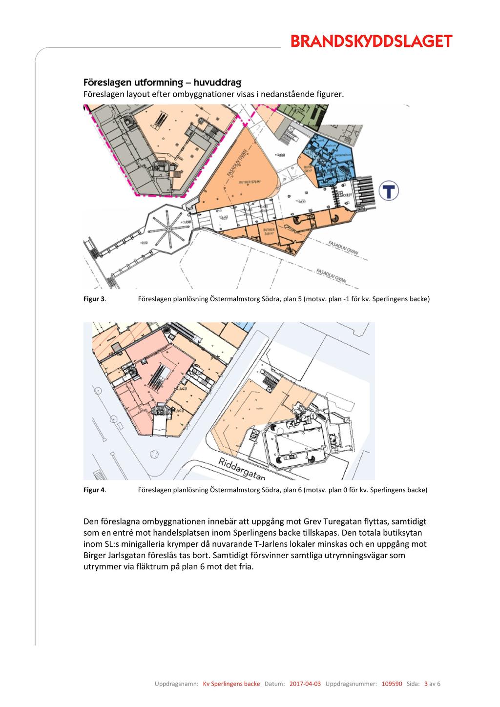 Föreslagen utformning huvuddrag Föreslagen layout efter ombyggnationer visas i neda nstående figurer. Figur 3. Föreslagen planlösning Östermalmstorg Södra, pla n 5 (motsv. plan -1 för kv.