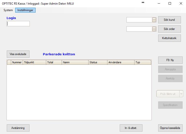 Förändring Optitec RS Ver. 1.6.28.5 Ny Optitec RS Kassa Nu finns möjlighet att börja använda Optitec RS nya kassamodul.