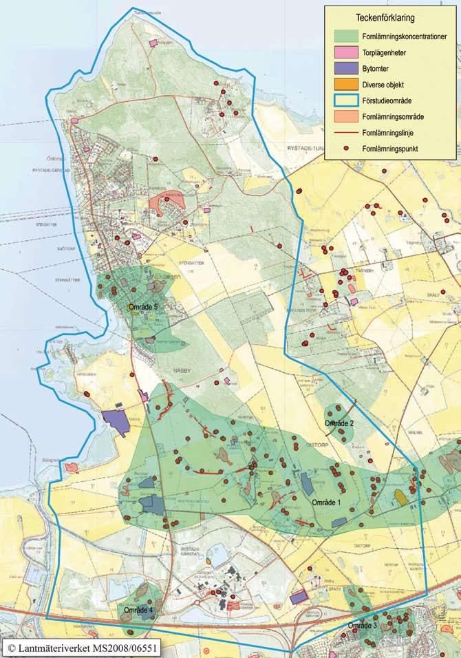 Fornlämningstäta områden 16 Karta från den arkeologiska förstudien som Östergötlands