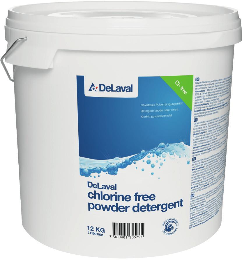 DeLaval klorfritt pulverdiskmedel är en fullt utbyggt alkaliskt pulverdiskmedel som är utvecklat för att ge maximal rengöringseffekt i alla
