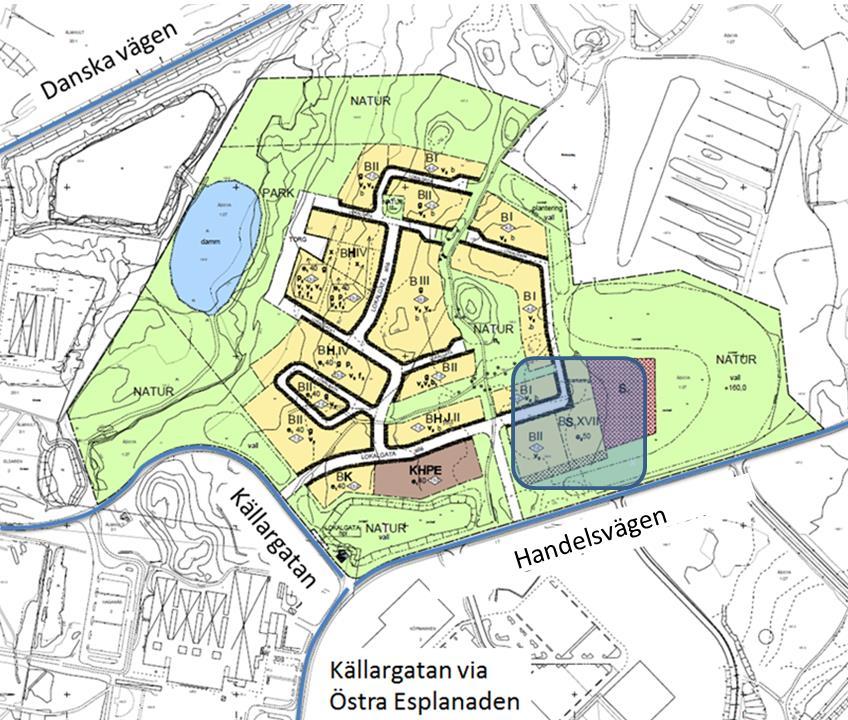 Tabell 1 Trafikuppgifter för år 2030, som använts vid bullerberäkningarna Sträcka Flöde år 2030 (fordon/dygn) Riksväg 23, sydöst om området (utanför figur 5) Danska vägen, norr om området.