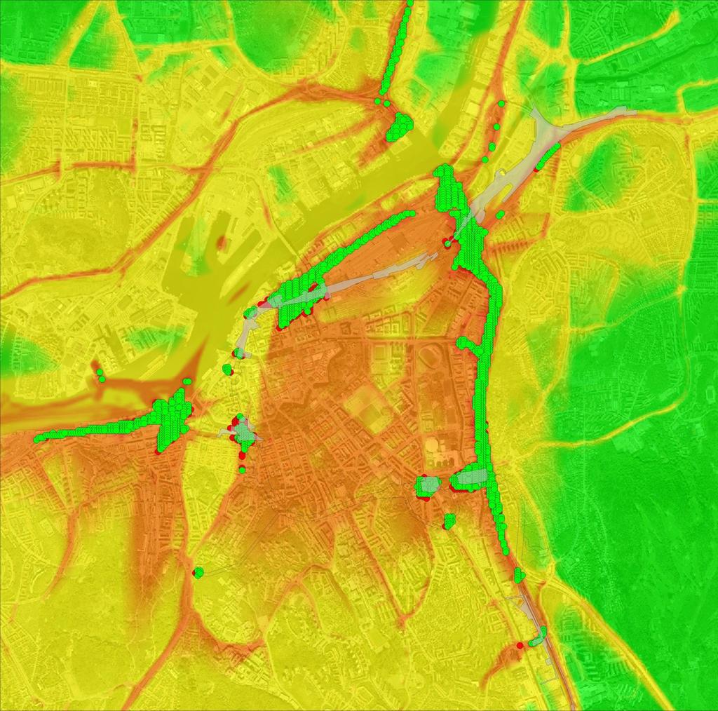 Figur F.6. Timmedelvärde kvävedioxidhalter skillnad mellan byggskede grundberäkning och byggskede scenario A.