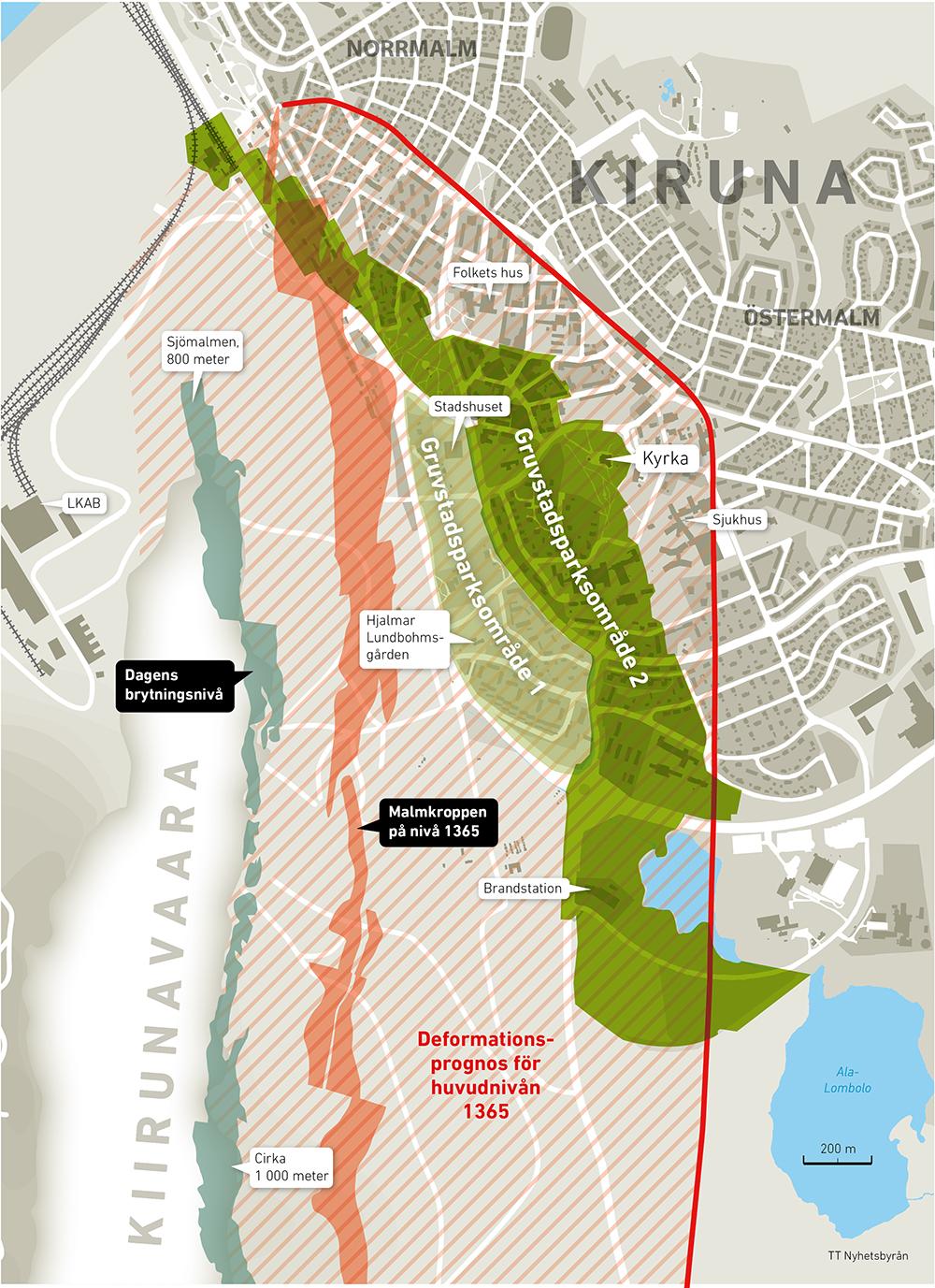 7 Det område som ligger närmast gruvan och som påverkats först av markdeformationerna kallas Gruvstadspark 1.